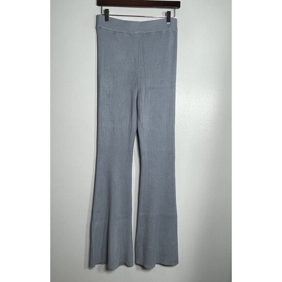 ABERCROMBIE & FITCH Ribbed Knit Flare Pant Medium Blue Split Front Lounge Casual - Picture 2 of 8